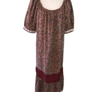 Sun Babes Collection Dress Womens XL Vintage Floral Cotton Rust Short Sleeve